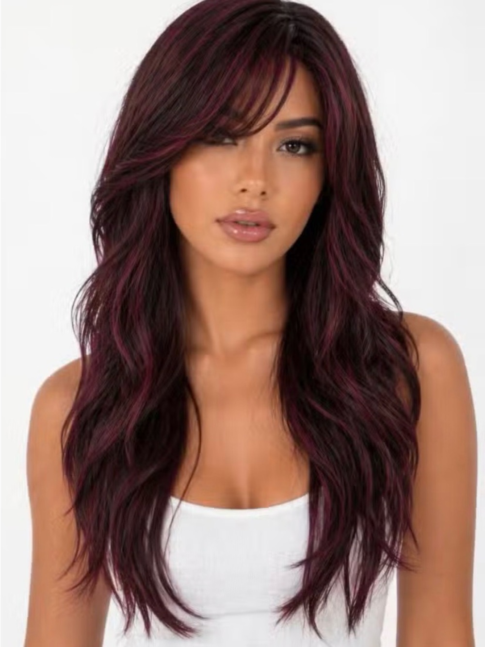 Soma Long Layered Wig with Burgundy Highlights